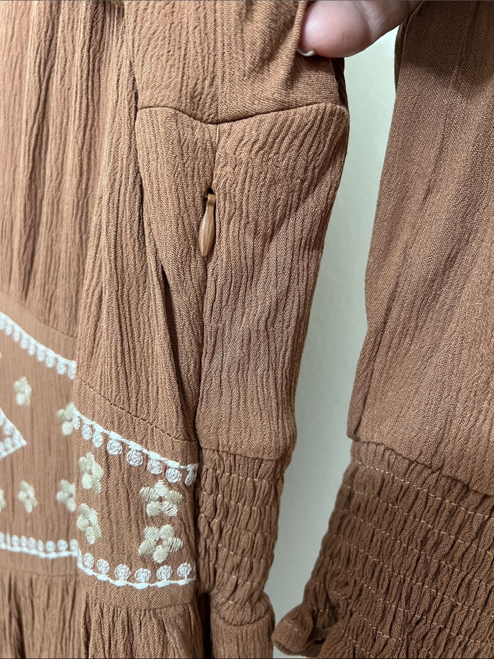 NWT In Loom Brown Embroidered Maxi Dress Western Boho Prairie Flowy Cowgirl Chic - Picture 10 of 12
